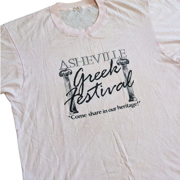 Vintage Single Stitch T Shirt Asheville Greek Festival Light Pink Worn Size L - Picture 3 of 10
